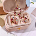 2Pcs Colored Gemstones Necklace Pendant Earrings Set Exquisite Fashion Elegant Wedding Jewelry Sets. 