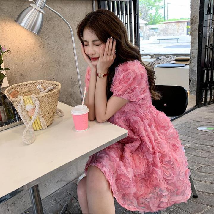 cute korean fashion dress Dewlily Puff Sleeve Dress Korean Fashion Teens 20s 30s Cute Date A-lin