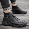 【ThinkWay】BIZOT Classic Winter Men Boots Leather Plush Warm Men's Snow Boots Fashion Soft Brand Outdoor Roman Work Boots Men Motorcycle Boots. 