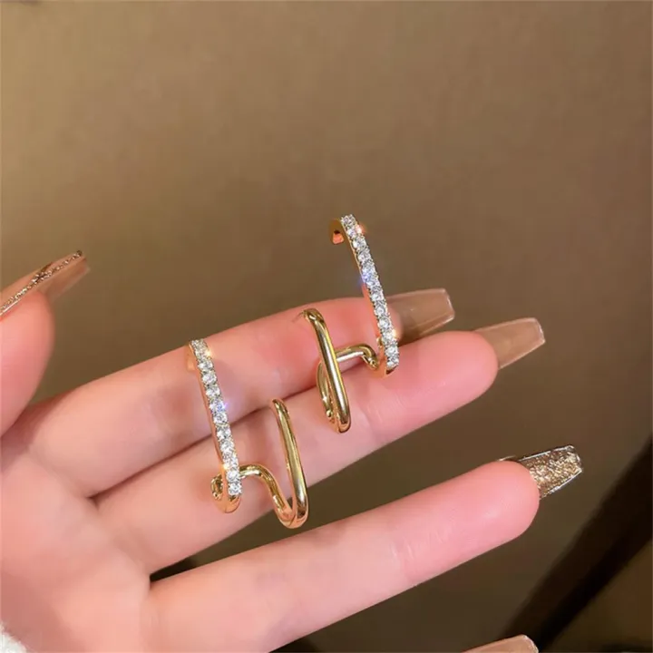 2023%20New%20Design%20Irregular%20U-shaped%20Gold%20Color%20Earrings%20for%20Woman%20Korean%20Crystal%20Fashion%20Jewelry%20Unusual%20Accessories%20Girls%20-%20Image%203