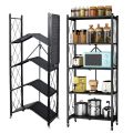5-Tier Heavy-Duty Foldable Metal Rack Storage Shelving Unit with Wheels in Black. 
