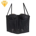 Women Corset Lace Splicing Corset Top with Suspender Style Slim Fit Design for Women Elastic Fabric Low-cut Style Trendy Fashion Lace-up Corset for Women. 
