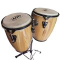 MP 9" AND 10" Double Mini CONGA DRUM SET with Stand and Tuning Wrench - NATURAL WOOD. 