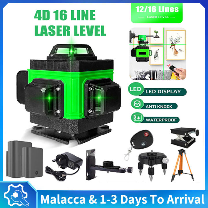 ONEVAN 4D 16 Lines Laser Level Self-Leveling 360° Rotary Tool – With Tripod & 2x 4000mAh Batteries