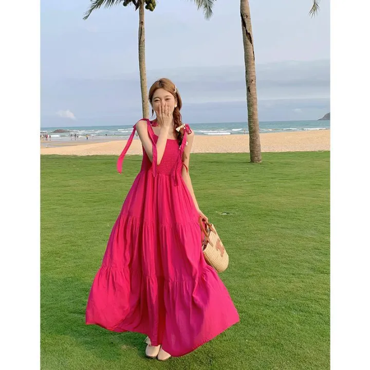 Plus%20Size%20Korean%20Style%20Vacation%20Style%20Sweet%20Spaghetti-Strap%20Dress%20Women's%20Summer%20New%20Tube%20Top%20Small%20Fresh%20High%20Waist%20Long%20Skirt%20-%20Image%205