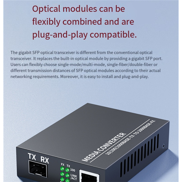 Gigabit SFP to RJ45 Fiber Media Converter 10/100/1000M LC Single Mode ...