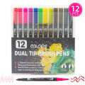 12 Colors Dual Tip Brush Pens Art Markers Set Brush and Fine Tips Colored Pens for Children Adults Artists Drawing Sketching Coloring Calligraphy Hand Lettering Journaling Planner Art Projects. 