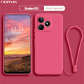 NORVIK for Realme C51/C51NFC Phone Case Lens Protection Casing Solid Straight Edge Liquid Silicone Soft TPU Back Cover with Lanyard N26-D2. 
