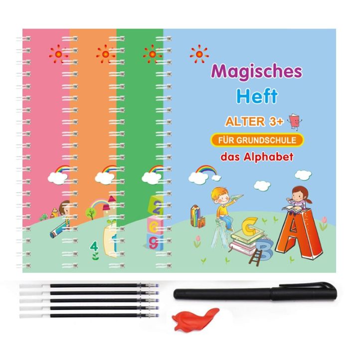 German Children's Books 13x19cm Deep Groove Magic Book Alphabet Learning Numbers Free Handwritten German Magic Practice Copybook