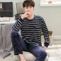 Coral Velvet Pajamas Men's Winter Thickened Velvet Padded Spring, Autumn and Winter Men's Flannel Home Wear Winter Men Suit. 