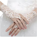Wedding Bridal Lace Gloves Elegant Short White Lace Rhinestone Women’s Fingerless Gloves Wedding Accessories 100% Polyester and Rhinestone. 