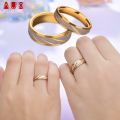Auxauxme Titanium Steel Engrave name Lovers Couple Rings Gold Wave Pattern Wedding Promise Ring for Women Men Engagement Jewellery. 