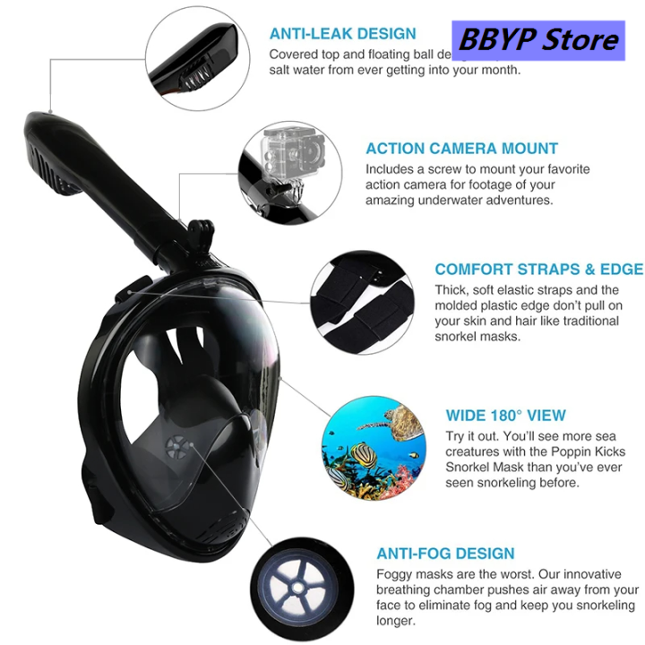 BBYP Underwater Snorkeling Full Face Children Swimming Mask Set Scuba ...