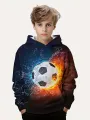Fashion football 3D print boys casual pullover hooded long sleeve sweatshirt for spring fall kids hoodie tops Outdoor. 