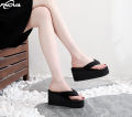 【WEJA】Fnova 8cm Thick Sole Wedges Soft Rubber Flip Flops for Women Summer Clip Toe Chunky Platform Sandals Woman Non Slip Slippers Outdoor Slides 2024. 