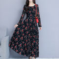 bellylady Women Cotton Sweet Floral Printing Dress Long Sleeves Large Size A-line Skirt Fashion Loose High Waist Dress. 