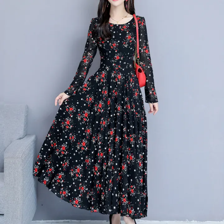 bellylady%20Women%20Cotton%20Sweet%20Floral%20Printing%20Dress%20Long%20Sleeves%20Large%20Size%20A-line%20Skirt%20Fashion%20Loose%20High%20Waist%20Dress%20-%20Image%208