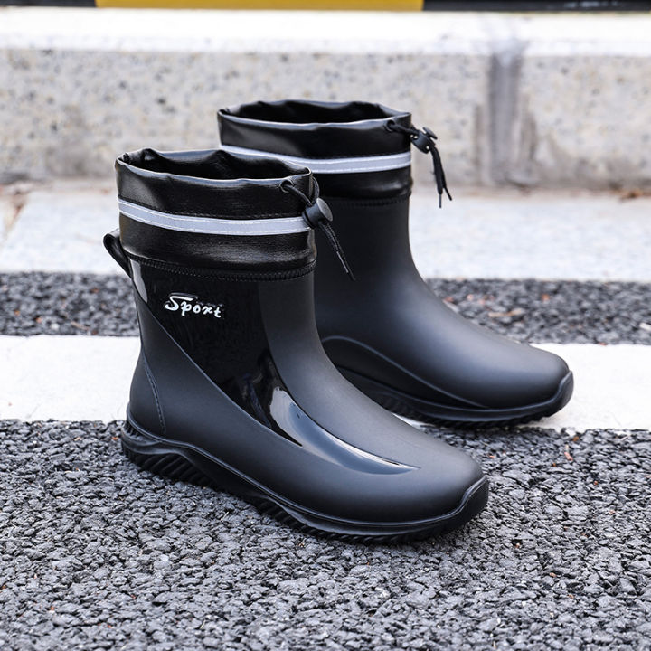 Trendy%20British%20Rain%20Boots%20Men's%20Short%20Tube%20New%20Waterproof%20Shoes%20Fashion%20Flat%20Platform%20Non-Slip%20Rain%20Boots%20Lightweight%20Outer%20Wear%20Work%20-%20Image%202