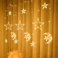 Auoyo LED Curtain Light Curtain String Light Star Curtain Light Moon Lighting String Twinkle Window Lights 3.5M Curtain Lights Transparent Strand 8 Modes Waterproof Crescents and Stars Lights for Indoor Outdoor Home Decorative EU Plug. 