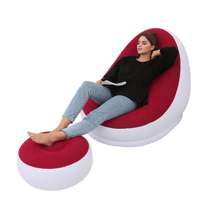 Inflatable Air Chair with Footrest Stool Furniture (116x98x83 cm ...