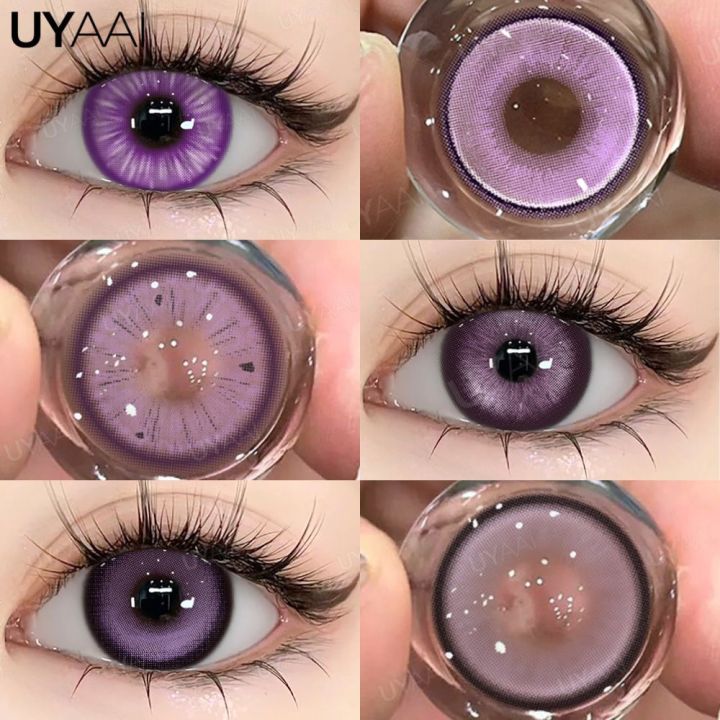 👍 UYAAI 1Pair Purple Colored Contact Lenses For Eyes Natural Yearly Makeup Fashion Purple Series Party New Style Gloss Eyes Violet