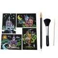 4 Sheet DIY Magic Scratch Painting Paper 1x Bamboo Stick 1x Scraping Painting Pen 1x Black Brush Scraper Drawing Toy. 