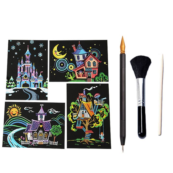 4%20Sheet%20DIY%20Magic%20Scratch%20Painting%20Paper%201x%20Bamboo%20Stick%201x%20Scraping%20Painting%20Pen%201x%20Black%20Brush%20Scraper%20Drawing%20Toy%20-%20Image%207