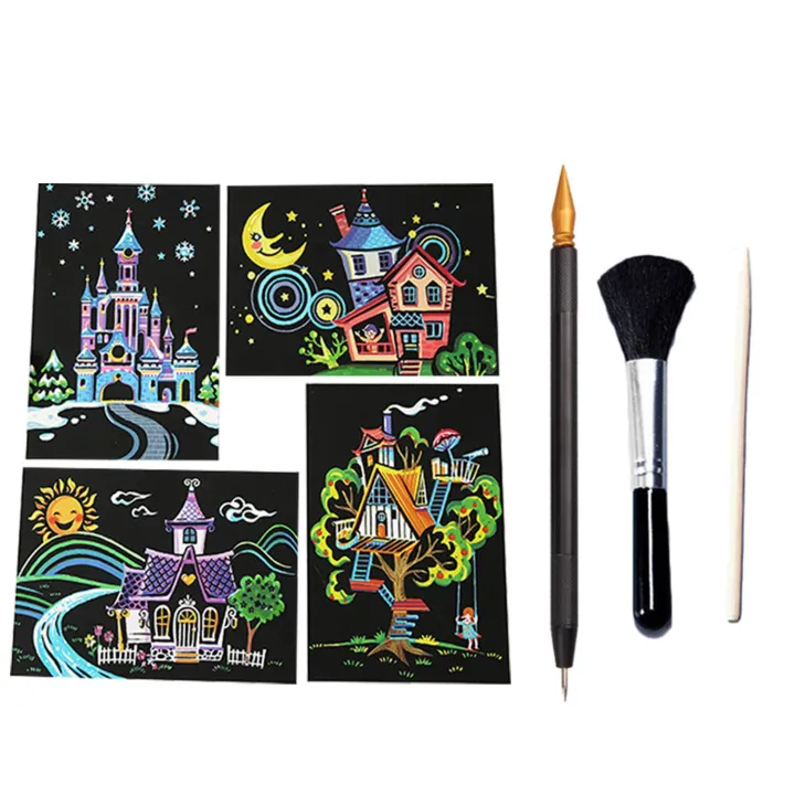 Believesinkinte%204%20Sheet%20DIY%20Magic%20Scratch%20Painting%20Paper%201x%20Bamboo%20Stick%201x%20Scraping%20Painting%20Pen%201x%20Black%20Brush%20Scraper%20Drawing%20Toy%20-%20Image%207