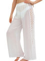 Women Casual Beachwear, Solid Color Hollow Out See-Through Loose Cover Up Long Pants. 