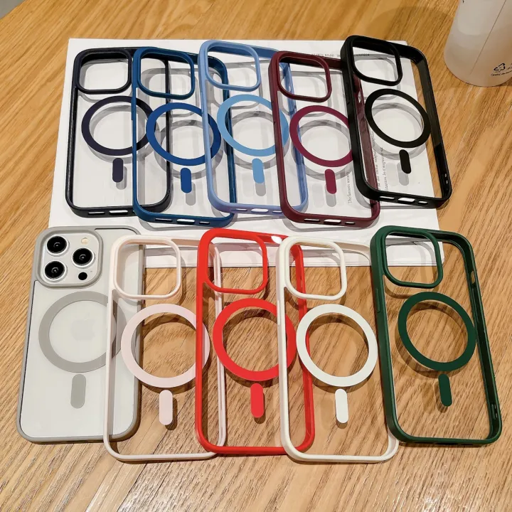 Candy Color Bumper Transparent For Magsafe Magnetic Case For iPhone 16 14 11 12 13 15 Pro Max Mini X XS XR 8 7 Plus Clear Cover
