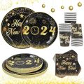 paper plates 2024 New Year Party Disposable Tableware Black Gold Paper Plates Napkins Cups Tablecloth New Year Party DecorationsParty Tableware. 