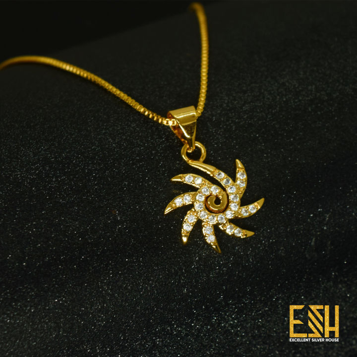 Gold plated 18/24 Inch Short Box Chain 01MM With Small Star Sun Theme Pendant