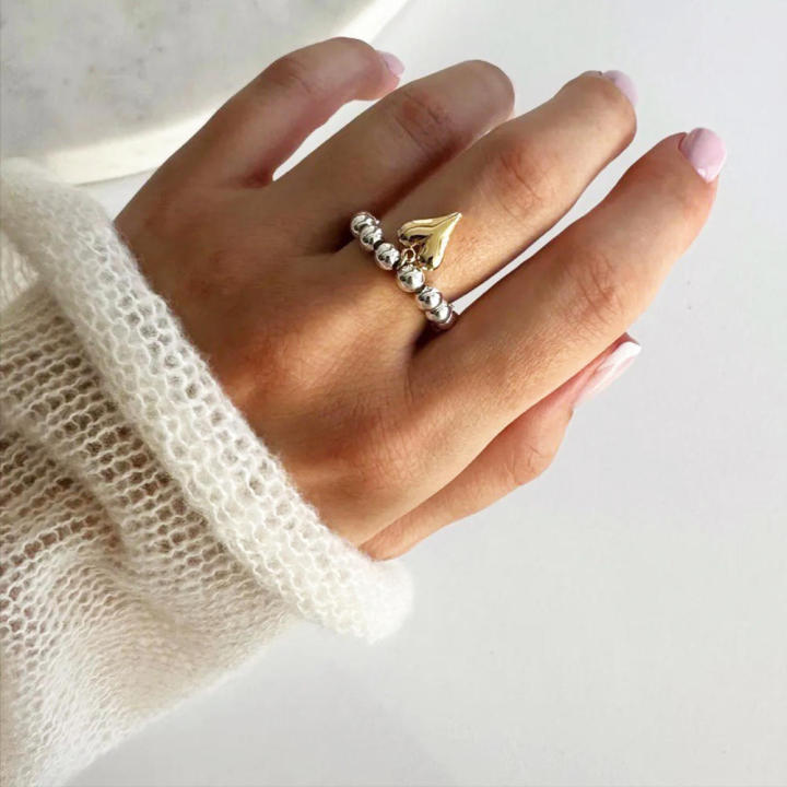 Adjustable String Ring American Heart Pendant Ring Elastic for Women ...