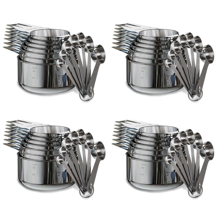 ICQURBT Stainless Steel Measuring Cups and Spoons Set of 56 Pieces,28 Nesting Cups and 28 Stackable Spoons Professional Portable