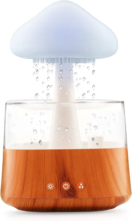 Raincloud Humidifier Essential Oil Raining Desk Humidifier Rain Cloud Night Light Diffuser Relaxing Rain cloud Humidifier with Raining Cloud Diffuser Rain Drop humidifier Sound (Wooden colour)