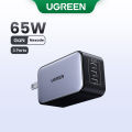 【3C Ports】UGREEN 65W GaN 3-Port Type C Android Charger Adapter Fast Charger for SAMSUNG S24 Ultra S23 S22 ultra  xiaomi 12T  iPhone 16 15 pro max 14 pro max13 pro 12 pro max Samsung Tab S7 Lenovo ASUS Laptop Fast Charger. 