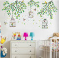 Three Cages Green Leaf with bird Flower Border Wall Decoration Sticker TV Frame Sticker Kitchen Living Room Decoration Star Room Deco wall stickers Stars Tree Wedding nursery decorative. 