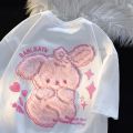 Cute Plush Rabbit Short Sleeve T Women's T-shirt ins Trendy Summer Design Sense Niche Loose Girlfriends Clothes Summer Pure Cotton Top. 