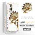 TA for Redmi Note 12 Pro 4G Back Cover With Hand Strap Gold Lotus Flower Luxury 6D Plating Case Side Pattern Soft Silicone Square Mobile Cover. 