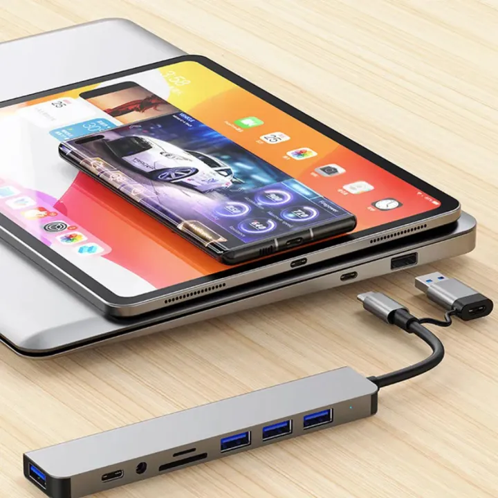 Versatile 8-in-2 USB-C Hub – Includes 4 USB 3.0 Ports, SD/TF Card ...