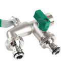 Double Nipple Alloy Garden Faucet Replacement Adapter Dual Control Water Discharge Faucet with Handle /Off Turn Green. 