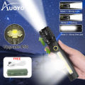 Auoyo Flashlight Telescopic Focusing Flashlight Strong Bright COB Flashlight  Zoom-able Flashlight Heat Dissipation Penlight Waterproof Flashlight Drop-proof Flashlight Torchlight Portable Lamp Aluminum Flashlight with Side Light for Outdoor. 