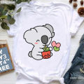 Chubby axolotl enjoys bubble tea print t shirt Girls cute koala bear/guinea pig tshirt women Harajuku kawaii clothes T-shirt. 