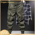 Enigma- Loose Pants Men's Cargo Pants Drawstring Elastic Waist Loose Multi Pockets Solid Color Soft Breathable Ankle-banded Daily Sports Streetwear Hip Hop Long Trousers Style Elastic Waistband Pants. 