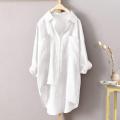 Cotton Flax White Shirt Women 2024 Spring Korean Summer Fashion Long Sleeve Loose Shirt Coat Sunscreen Jacket Oversize Shirt Top. 