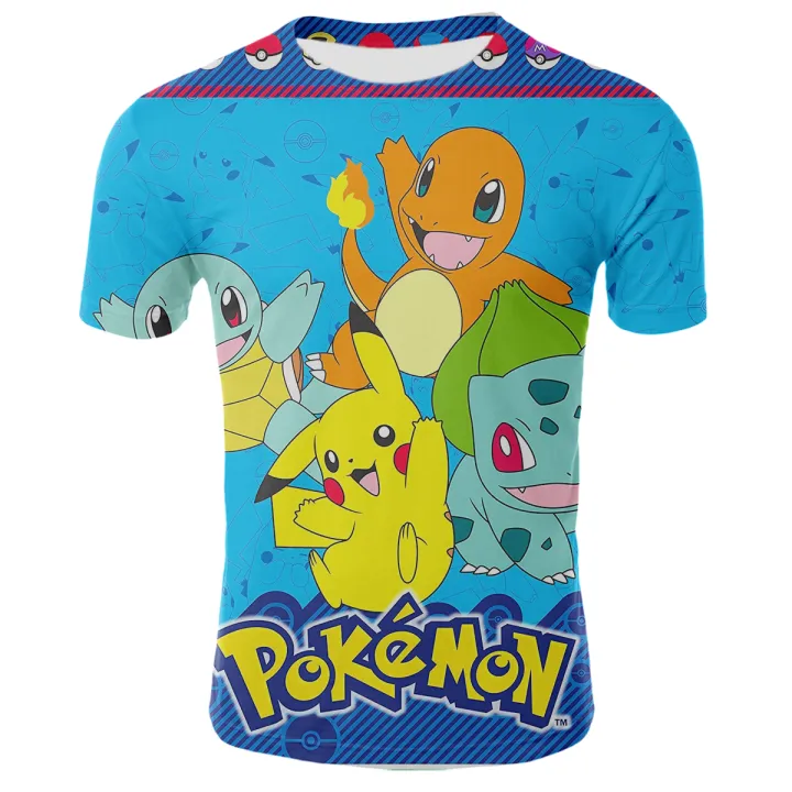 New%20style%20fashion%20short-sleeved%20anime%20Pokemon%20Pikachu%20floral%20print%20T-shirt%20summer%20round%20neck%20casual%20loose%20kids%20size%20shirt%203-14t%20-%20Image%207
