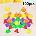 100 Pieces Geometric Solids Translucent Color Building Blocks for Playroom. 