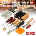 13 Pc  Professional Leather Craft Tools Wooden DIY Handle Awls Hand Stitcher Leathe Punch Tool Shoes Repair Leather Accessories. 