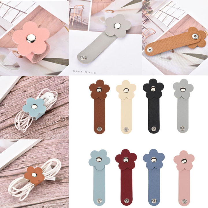 Cable Organizers Reusable PU Flower Cable Cord Organizer Keeper Holder Fastening Straps Headphones PC Wire Wrap Management