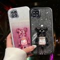 For Samsung Galaxy A12 A22 F42 5G M12 M22 M32 4G M33 M53 M54 Back Cover with 3D Bear Hidden Stand Holder Luxury Gradient Glitter Shiny Girls Phone Cases Lens Camera Protection Soft Silicone Case Pouch Women. 